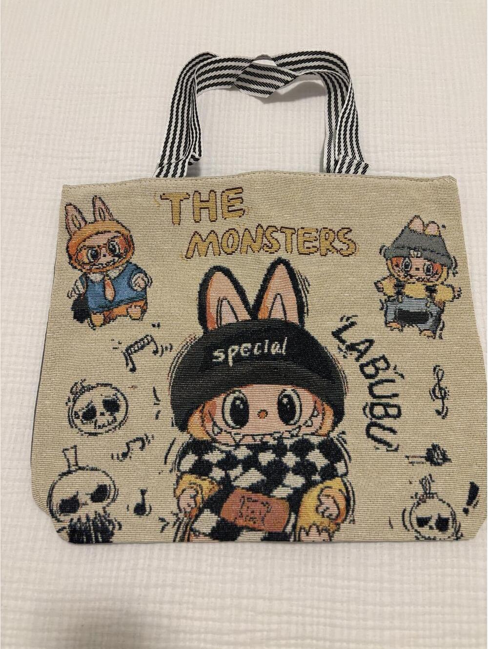 Cute Labubu Cartoon Print Tote Bag with Zipper Closure